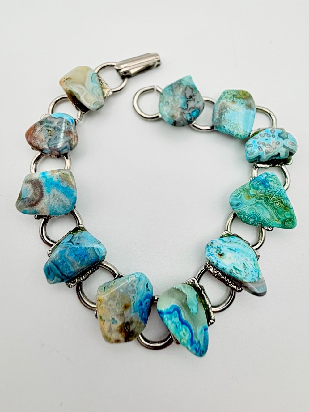 Vintage Blue Agate Chip Book Chain Bracelet